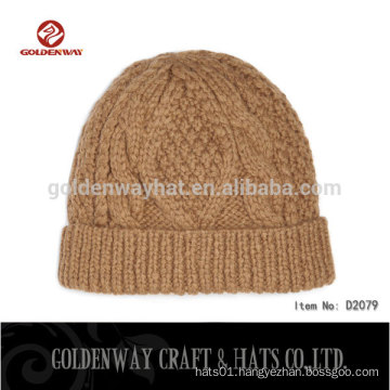 High Quality Cheap Custom cable knit beanie hat in dark yellow